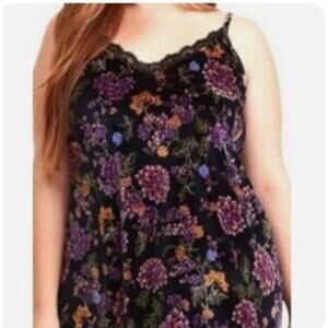 Torrid Velvet Cami Tank Size 5X Navy Purple Floral Lace Trim Boho Cottage Hippie